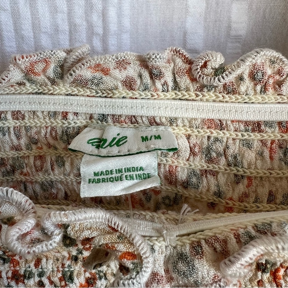 Aerie American Eagle Crop Top Medium M Floral Shirt Smocked Cream Orange Green - Picture 3 of 5